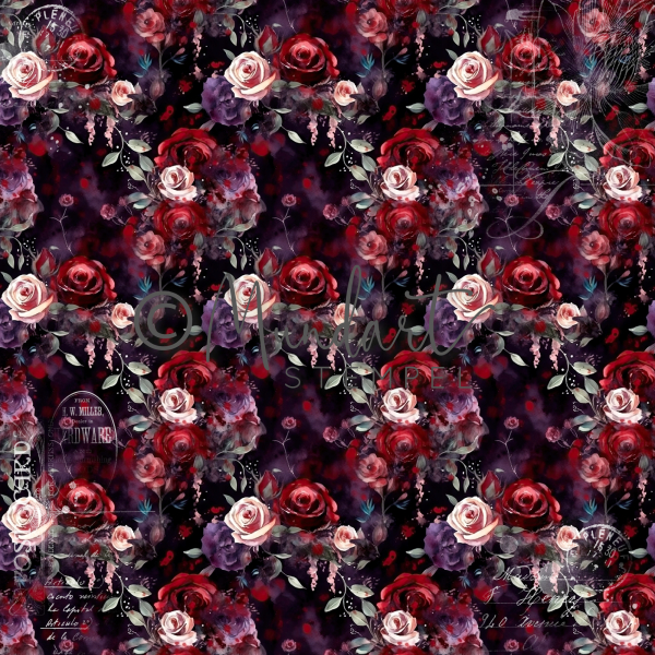 Designpapier rote Rosen auf schwarzem Hintergrund