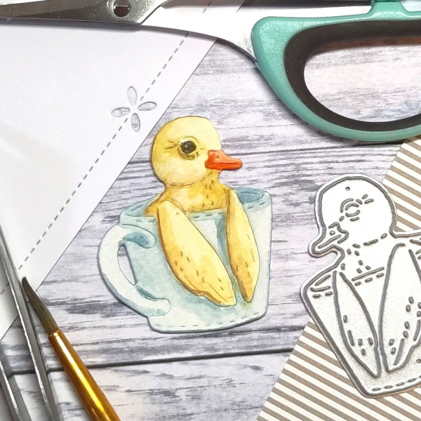Stanzschablone Ente in einer Tasse