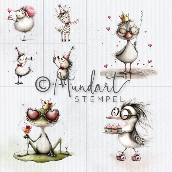 Designpapier niedliche Partytiere