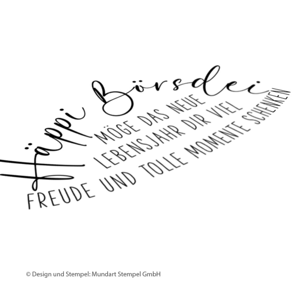 Holzstempel Häppi Börsdei - Möge das neue Lebensjahr