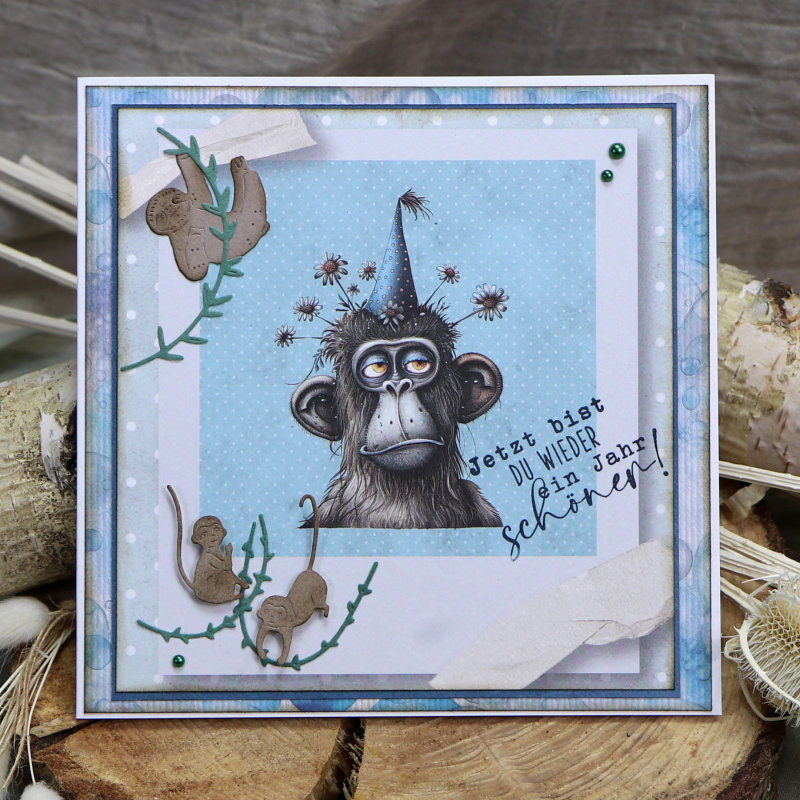 Designpapier lustige Partytiere geviertelt