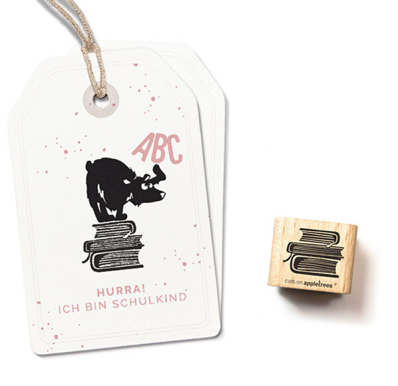 Holzstempel Bücherstapel
