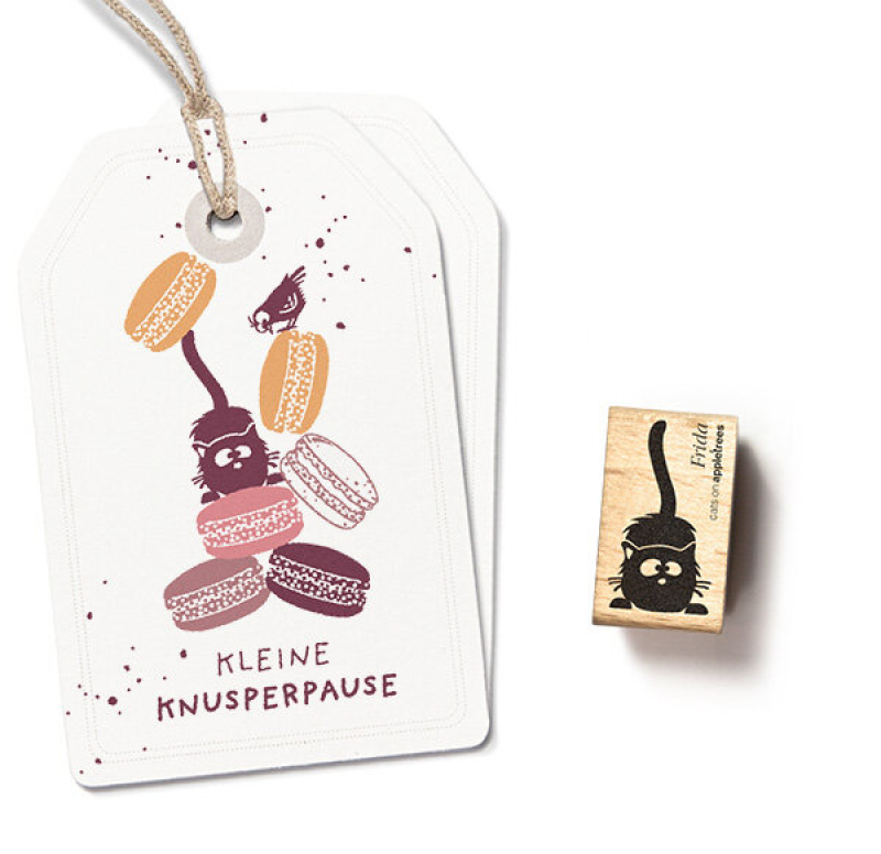 Holzstempel Katze Frida geduckt