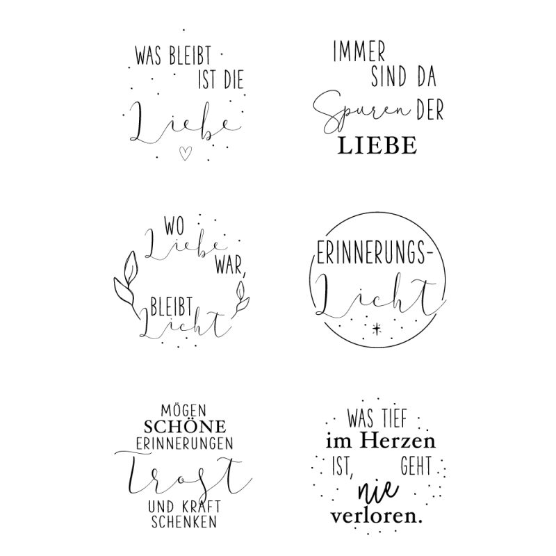 Klarsichtstempel-Set Teelichtbotschaften Trauer
