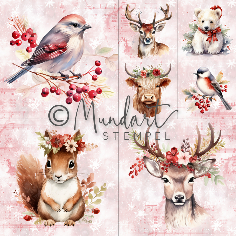 Designpapier tierische Winterzeit