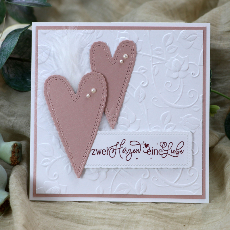 Holzstempel zwei Herzen eine Liebe