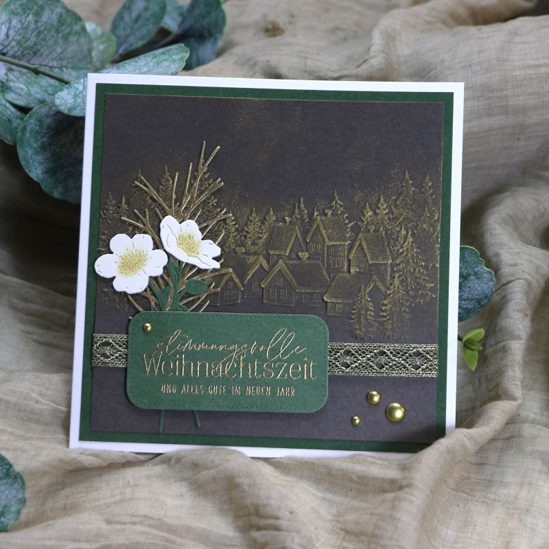 Holzstempel stimmungsvolle Weihnachtszeit und alles Gute im neuen Jahr