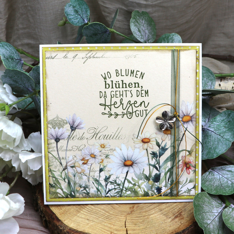 Holzstempel Wo Blumen blühen, da geht's dem Herzen gut