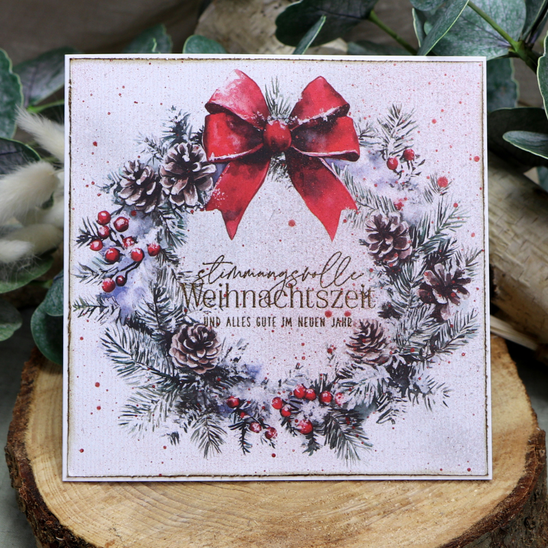 Holzstempel stimmungsvolle Weihnachtszeit und alles Gute im neuen Jahr